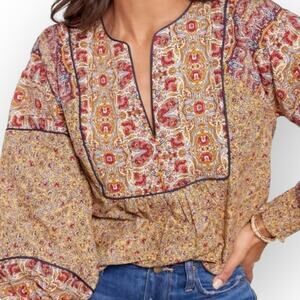 EVEREVE Eva Mix Floral Paisley Blouse Ornate Yellow Red Peasant NWOT Medium $88